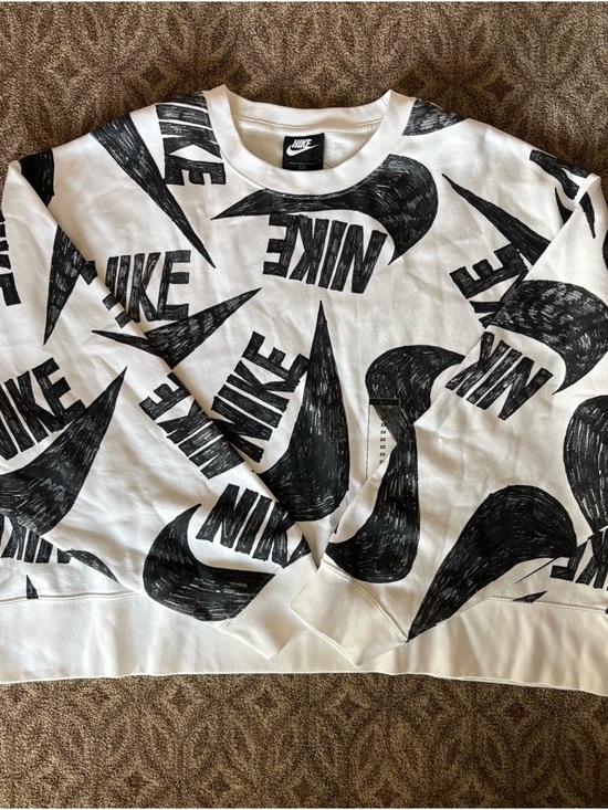 Nike Tops - Unique brand new Nike White Sweatshirt with Black Graphic Logo
